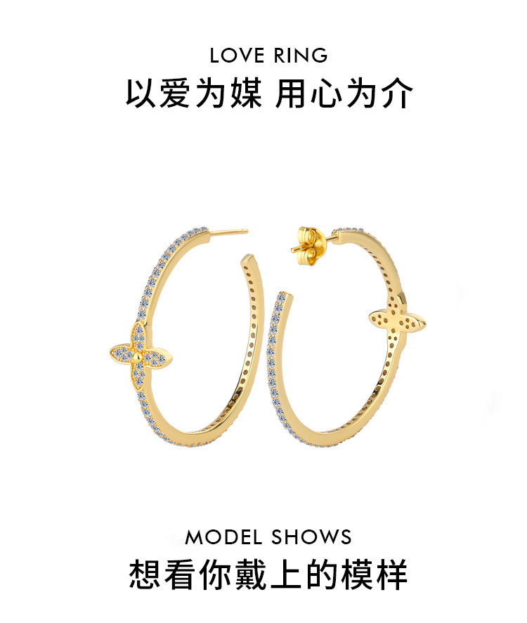 S925Pure Silver Moissanite European and American Style Flower Large Hoop Earrings Elegant Hoop High-end French Earrings Manufacturer Wholesale