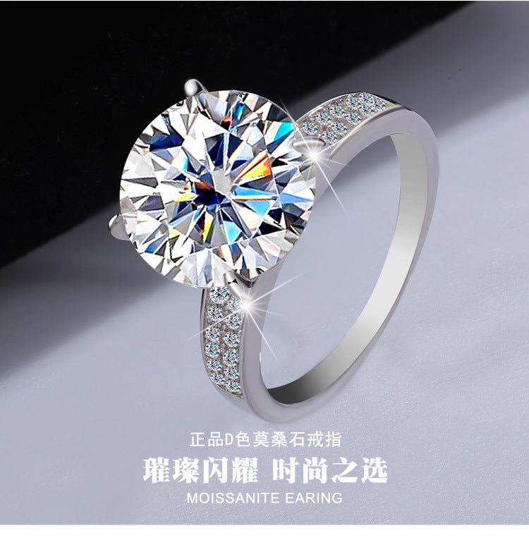Amazon Hot Sale S925Silver Korean Version Four-Claw Moissanite Women's Ring Double Row with Diamond Pigeon Egg Ring Factory Direct Sale