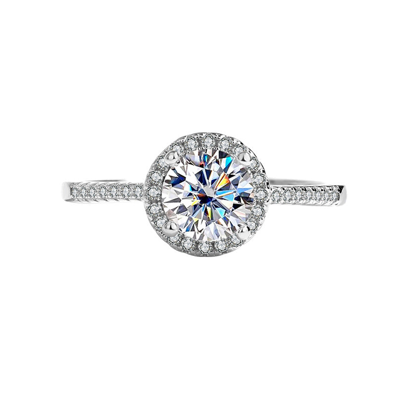 Cross-Border S925Sterling Silver Moissanite Round Bag Three-Piece Set Women's Ring Necklace Women's Earrings TikTok Live Factory Wholesale