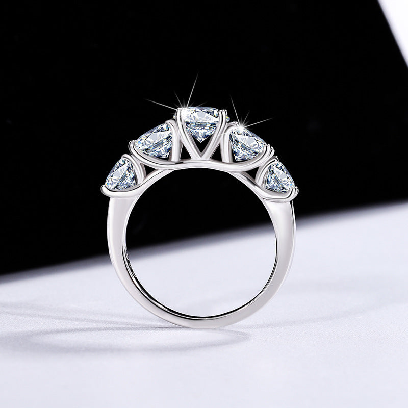 S925Silver D Genuine Moissanite Five-Star Radiance Ring for Women, Simulated Diamond Ring, Platinum-Plated Diamond Ring Wholesale