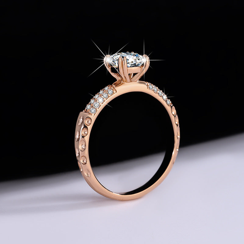S925Sterling Silver Rose Gold Qianxun Moissanite Diamond Ring European and American TikTok Kuaishou Live Factory Wholesale Brilliant Diamond Ring