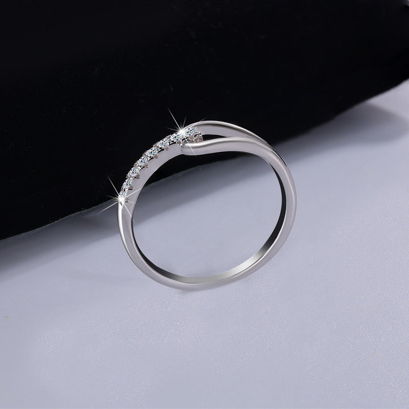 S925Silver Moissanite Heart-to-Heart Ring Korean Version Simple Row Diamond Internet Celebrity Niche Design Ring Cross-Border Wholesale