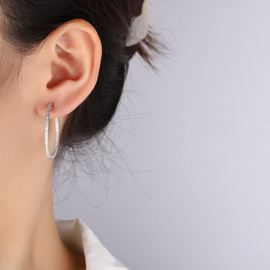 Cross-border European and American Style Large Hoop Earrings S925Sterling Silver Earrings Women's Fashion High-end Moissanite Earrings Factory Wholesale