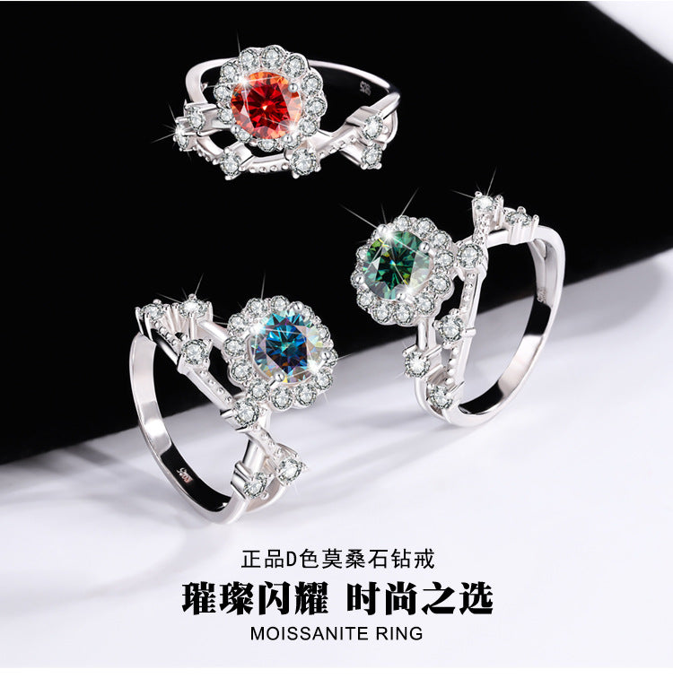Radiant as a Star1Clamoissanite Ring for Women, Pure Silver, White Gold, Niche Design, Simulated Diamond, Wedding Diamond Ring