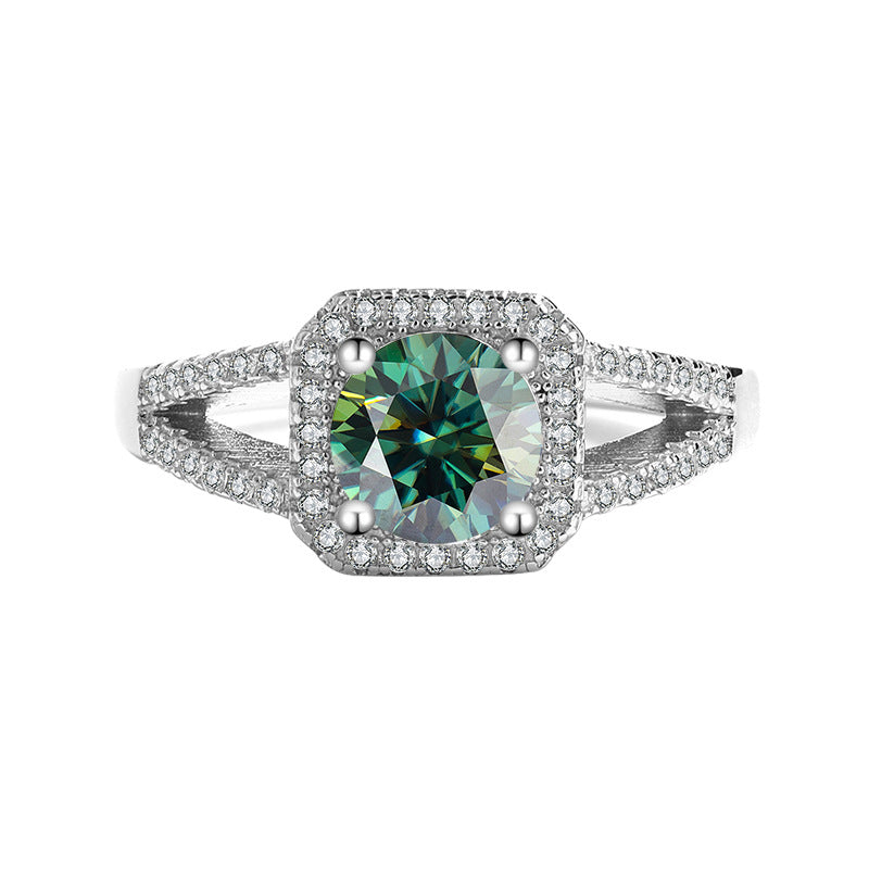 S925Sterling Silver Ring Double Row Square Moissanite Ring Proposal Wedding Women's Diamond Ring Manufacturer Wholesale Genuine Diamond Direct Sale