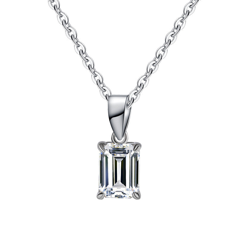 Cross-border new arrival S925Pure Silver Moissanite Diamond Light Luxury High-End Feel Emerald Cut Rectangular Pendant Collarbone Chain Wholesale
