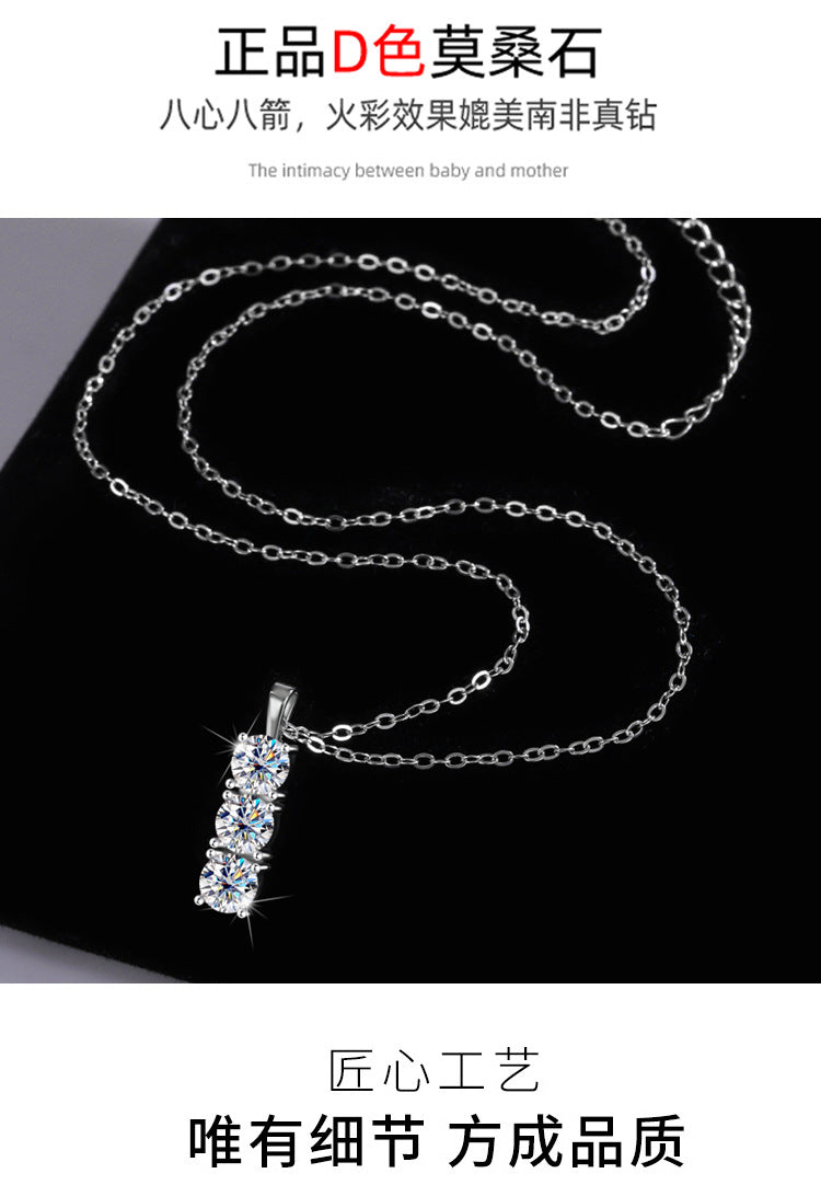 S925Silver D Moissanite Full Diamond Necklace for Women, Light Luxury Simple Korean Style Collarbone Chain1.5Cz diamond wholesale