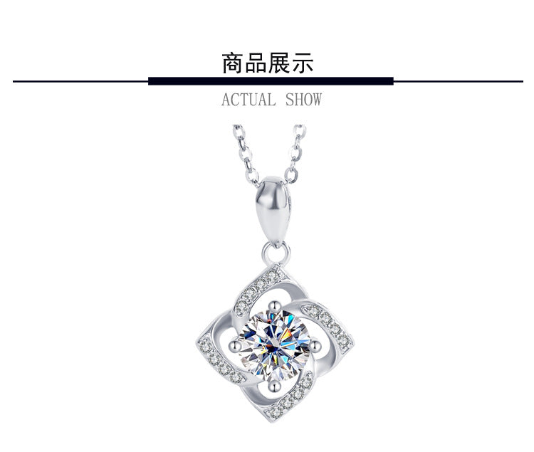 s925Sterling Silver Four-Leaf Clover Necklace Silver Pendant Moissanite Necklace for Women Classic Fashion Collarbone Chain In Stock Wholesale
