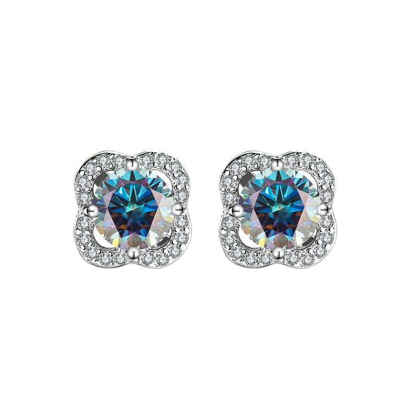 S925Pure Silver Moissanite Four-Leaf Clover Original High-End Earrings Cluster Full Diamond Elegant Simple Women's Earrings Wholesale