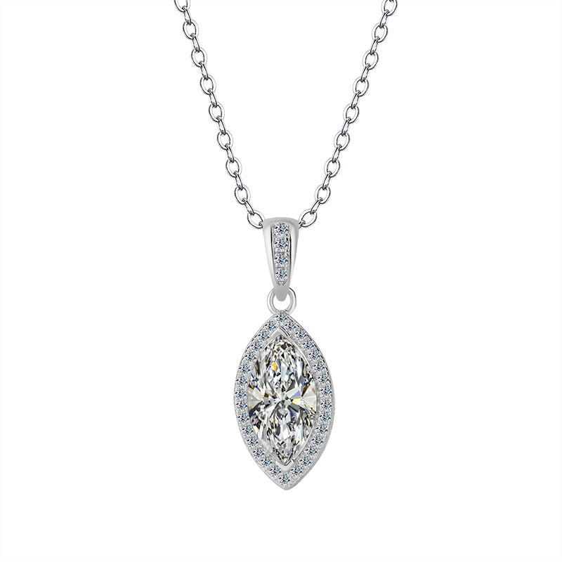 Europe and america cross border S925Silver Horse Eye Moissanite Full Diamond Necklace for Women, Elegant and Simple Versatile Collarbone Chain, Factory Wholesale