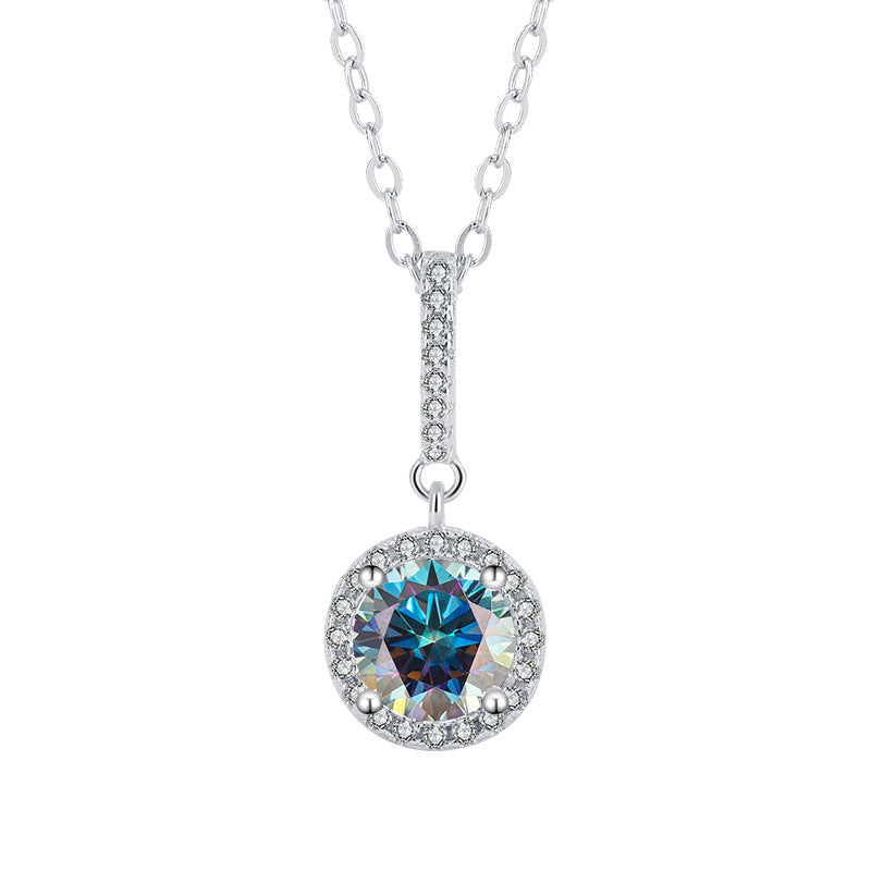 s925Sterling Silver Platinum Plated Round Snowflake Pendant Moissanite Necklace for Women Classic Fashion Collarbone Chain Wholesale