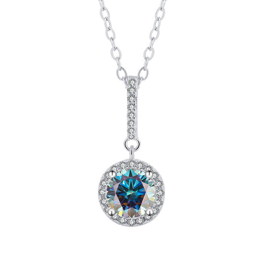 s925Sterling Silver Platinum Plated Round Snowflake Pendant Moissanite Necklace for Women Classic Fashion Collarbone Chain Wholesale