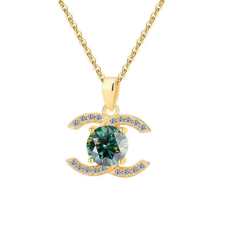 Europe and america cross border S925Pure Silver Moissanite Double C Pendant Chanel Style Elegant Versatile Full Diamond Necklace Factory Wholesale