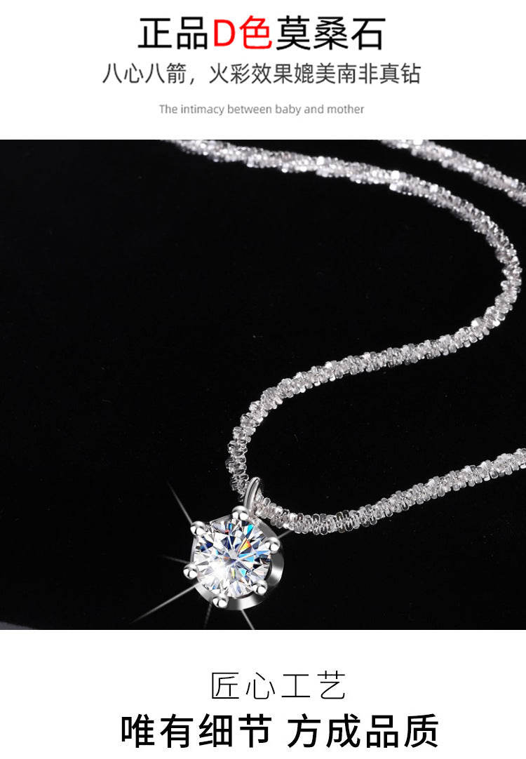 Cross-Border S925Pure Silver Sparkling Cauliflower Chain Moissanite Six-Claw Necklace for Women Niche Light Luxury Fashion Collarbone Chain
