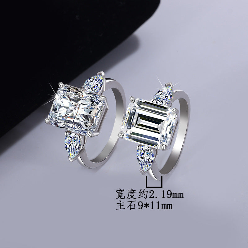 S925Silver Moissanite Ring5Carat Rectangular Emerald Cut Radiant Cut Luxury Inlaid Irregular Diamond Women's Ring Wholesale
