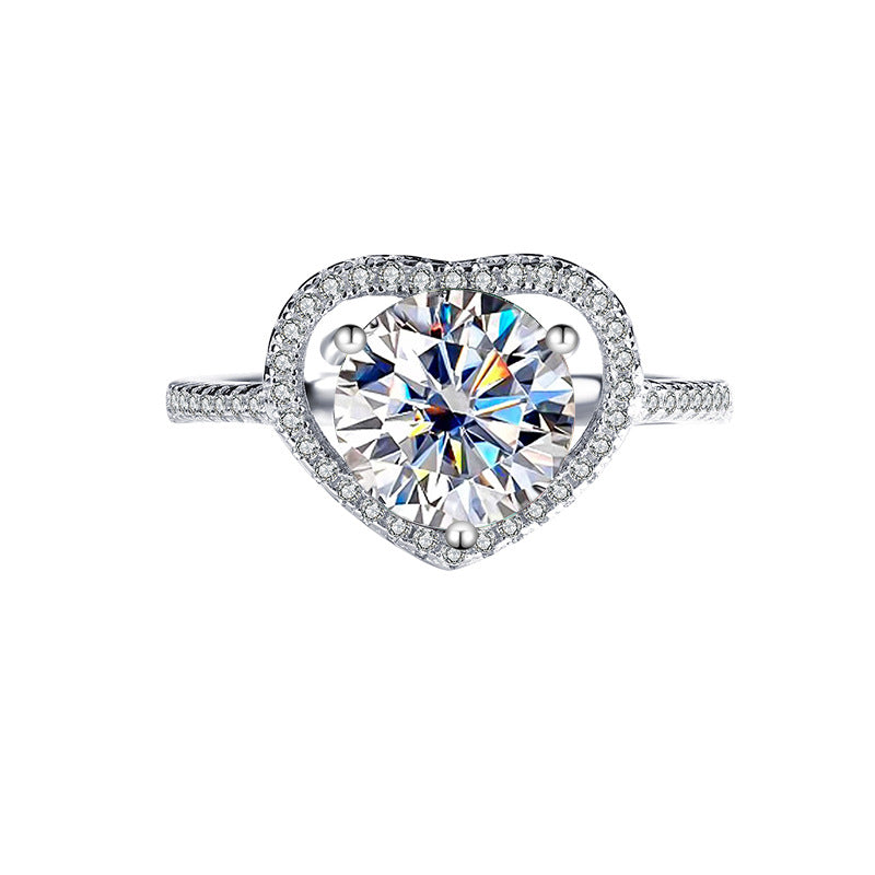 Exclusive for cross-border S925Silver Heart Women's Ring Colorful Moissanite Ring Women's Pure Silver White Gold Diamond Simulated Diamond Wholesale
