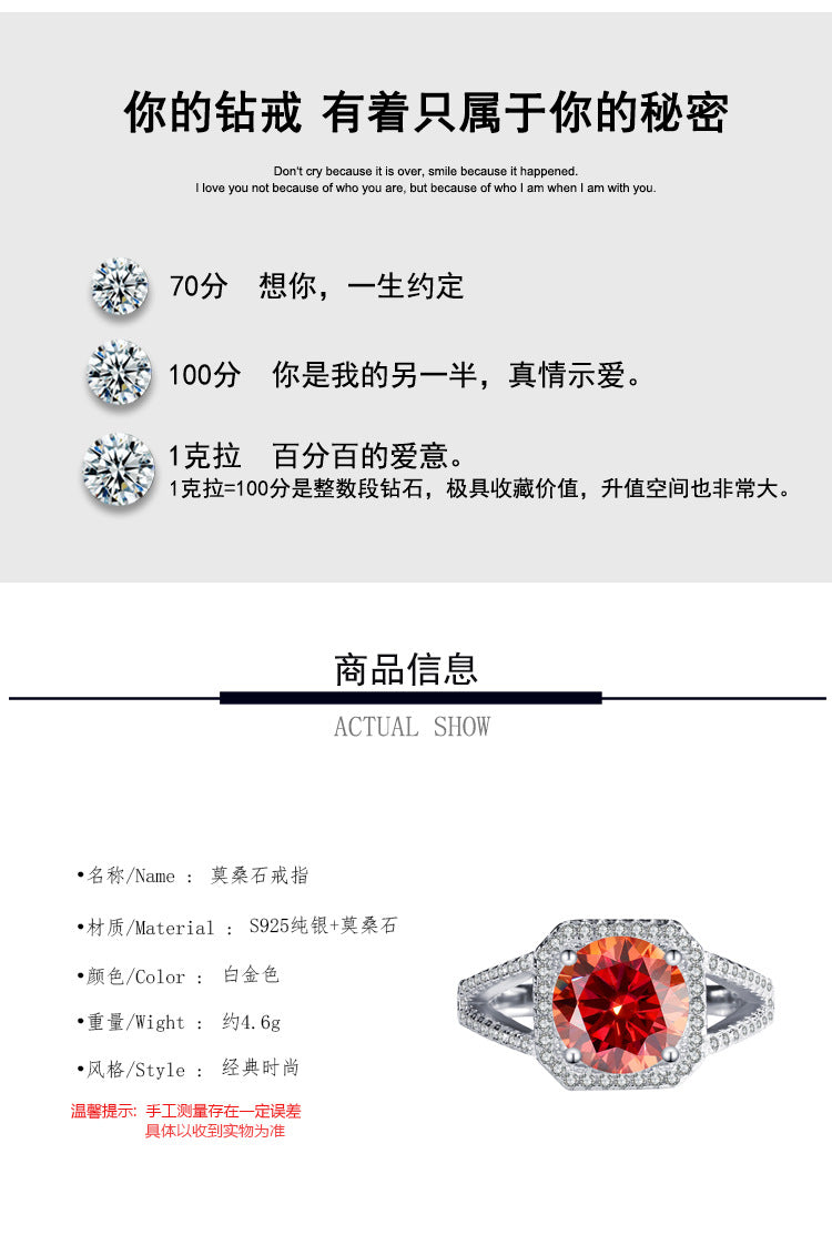 Exclusive for cross-border S925Silver Luxury Square Bag Colorful Moissanite Ring for Women Pure Silver White Gold Diamond Simulated Diamond Wholesale