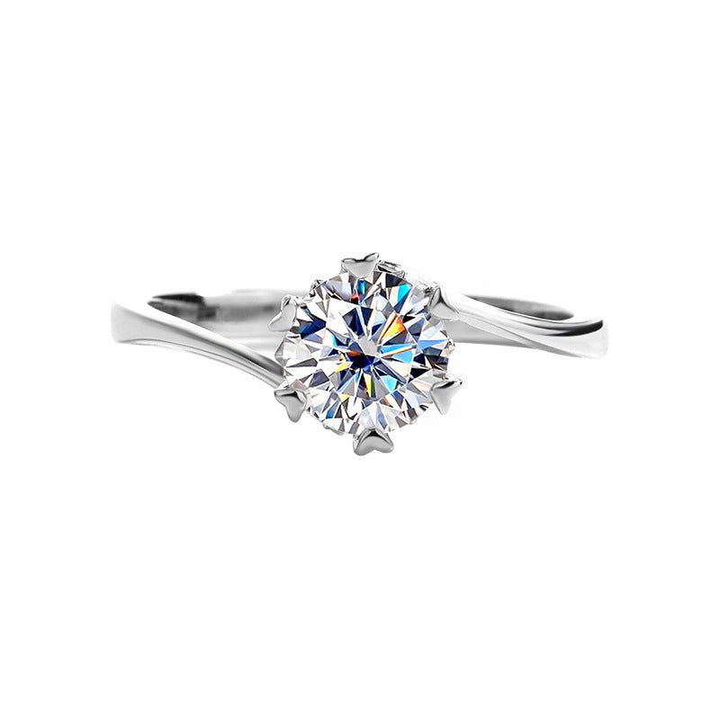 s925Sterling Silver Moissanite Ring Twisted Arm Snowflake Ring Six-Prong Classic Crown Moissanite Women's Ring Factory Direct Sale