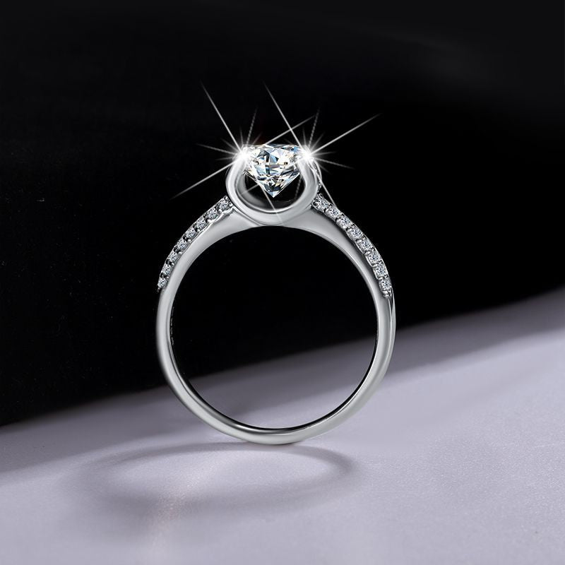 Cross-Border Genuine Four-Claw Double Row Bull Head Style Ring for Women, Pure Silver Moissanite Simulated Diamond Couple Ring, Wedding Ring for Women