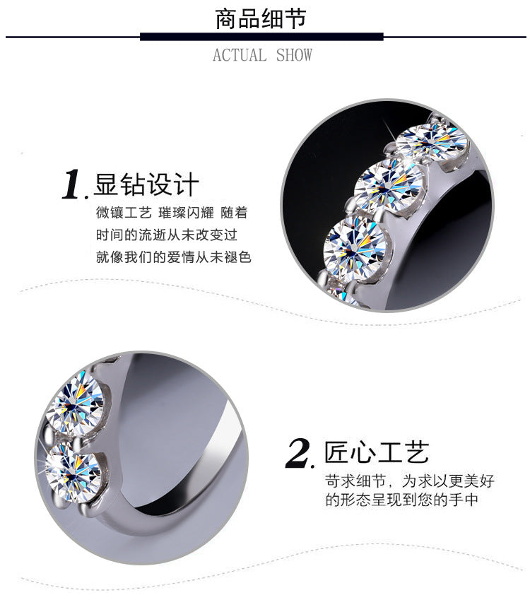 Cross-border foreign trade S925Silver Moissanite Five-Star Princess Row Ring Simple Fashion Moissanite Diamond Ring for Women Factory Wholesale