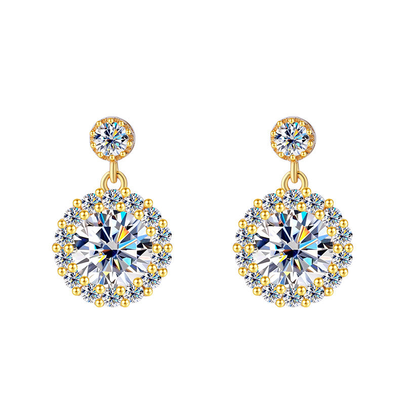 Cross-Border Wholesale S925Sterling Silver Moissanite Round Stud Earrings Simple Elegant High-end Earrings Moissanite Jewelry Live Streaming