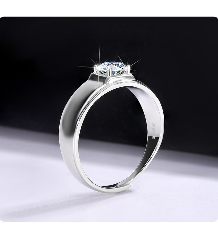 Authentic D Moissanite Ring for Men, Pure Silver, One Carat, Personalized Classic Simple Men's Ring, Smooth Surface Diamond Ring Wholesale