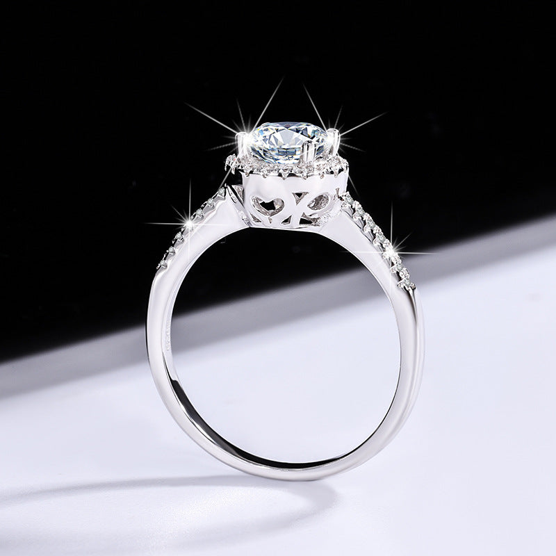 Moissanite ring s925Sterling Silver Ring Kajia One Carat Round Moissanite Wedding Women's Ring Factory Direct Sale