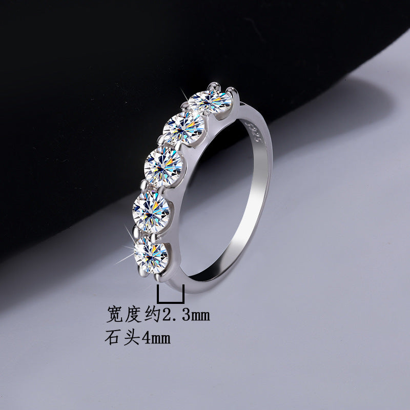 Cross-border foreign trade S925Silver Moissanite Five-Star Princess Row Ring Simple Fashion Moissanite Diamond Ring for Women Factory Wholesale
