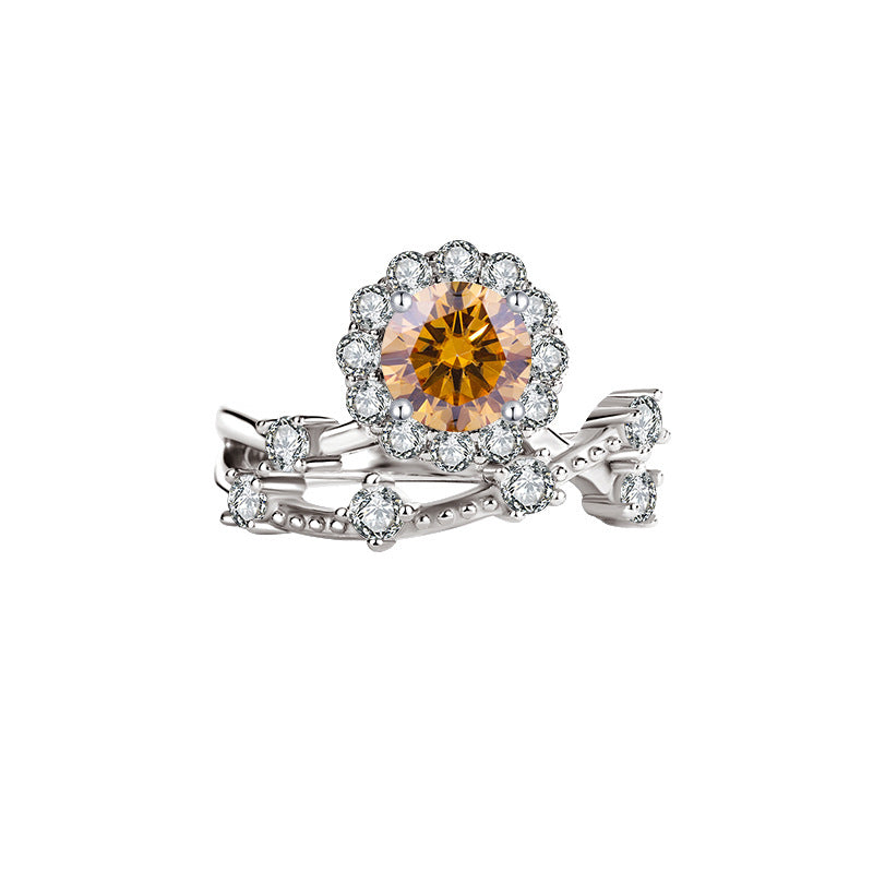 Radiant as a Star1Clamoissanite Ring for Women, Pure Silver, White Gold, Niche Design, Simulated Diamond, Wedding Diamond Ring