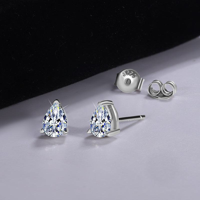 Cross-border hot selling925Pure Silver Earrings for Women Simple Elegant Ear Jewelry1Carat Irregular Water Drop Pear Shape Moissanite Earrings