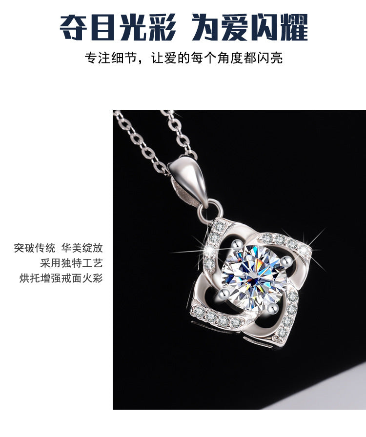 s925Sterling Silver Four-Leaf Clover Necklace Silver Pendant Moissanite Necklace for Women Classic Fashion Collarbone Chain In Stock Wholesale