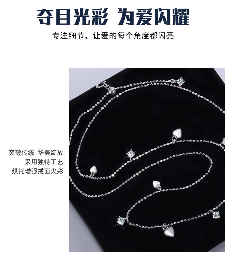 S925Pure Silver Heart Tassel Dynamic Moissanite Necklace Light Luxury High-End Fairy Style Collarbone Chain Factory Wholesale