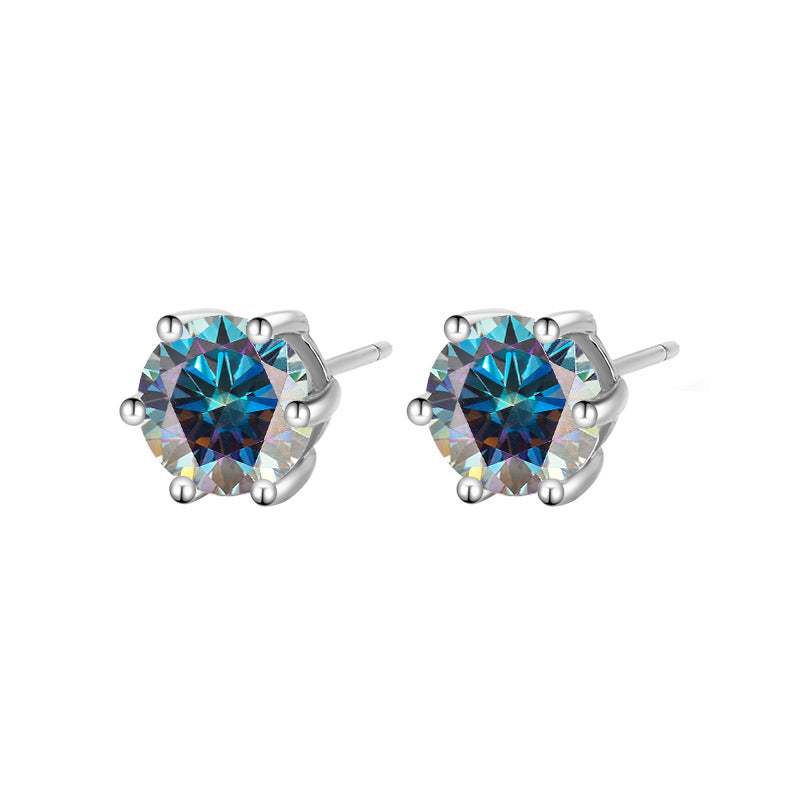 s925Genuine Moissanite Six-Prong Earrings1Carat Temperament Simple Moissanite Gift Earrings Live Streaming Source