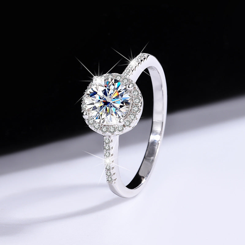 Cross-Border S925Sterling Silver Moissanite Round Bag Three-Piece Set Women's Ring Necklace Women's Earrings TikTok Live Factory Wholesale