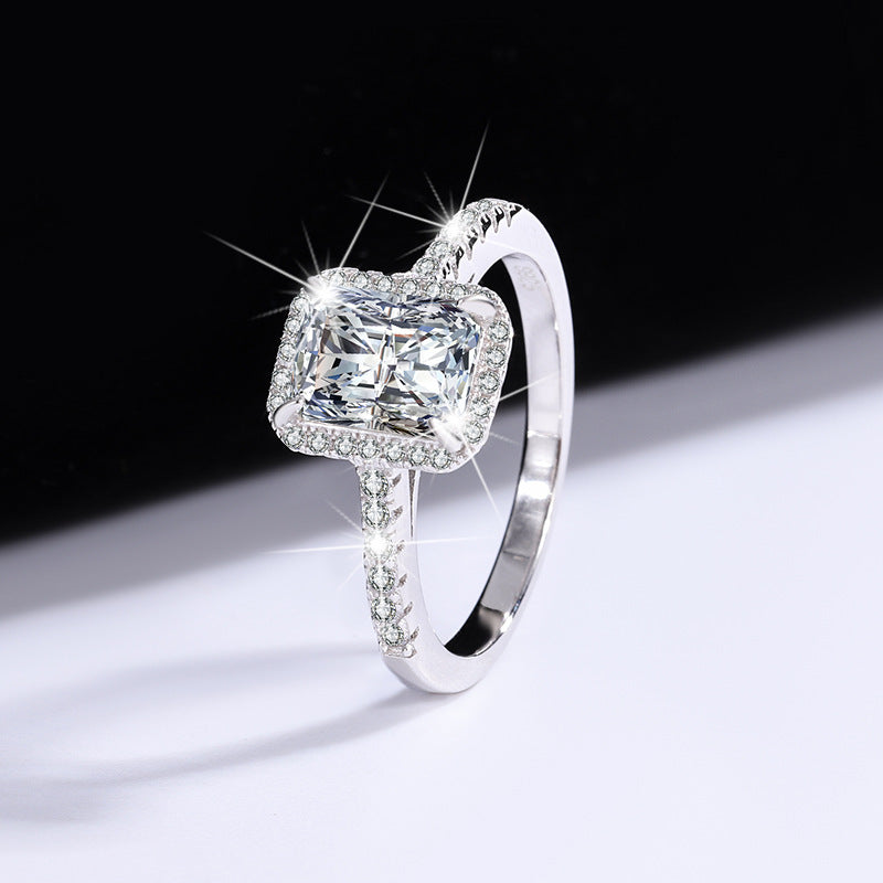 Amazon eBay Cross-Border Dropshipping Emerald Cut Irregular Shape Women's Sterling Silver Moissanite Closed Ring Factory Direct Sale