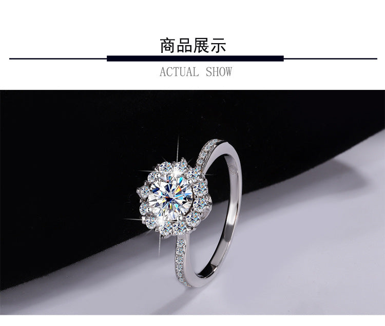 S925Silver Moissanite Galaxy Diamond Ring for Women, Platinum Plated, Proposal, Wedding, Princess, Radiant Star Diamond Ring Wholesale