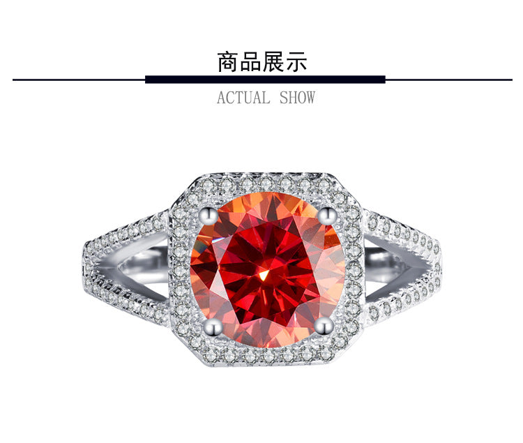 Exclusive for cross-border S925Silver Luxury Square Bag Colorful Moissanite Ring for Women Pure Silver White Gold Diamond Simulated Diamond Wholesale