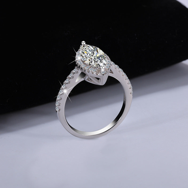 Best seller in europe and america S925Sterling Silver Moissanite Horse Eye Ring for Women Irregular Moissanite Diamond Ring Women's Ring Cross-Border Wholesale