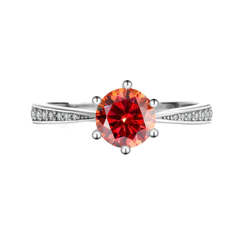 s925Sterling Silver Moissanite Korean Style Six-Prong Ring Women's Ring Six-Prong Classic Crown Proposal Ring Manufacturer Wholesale