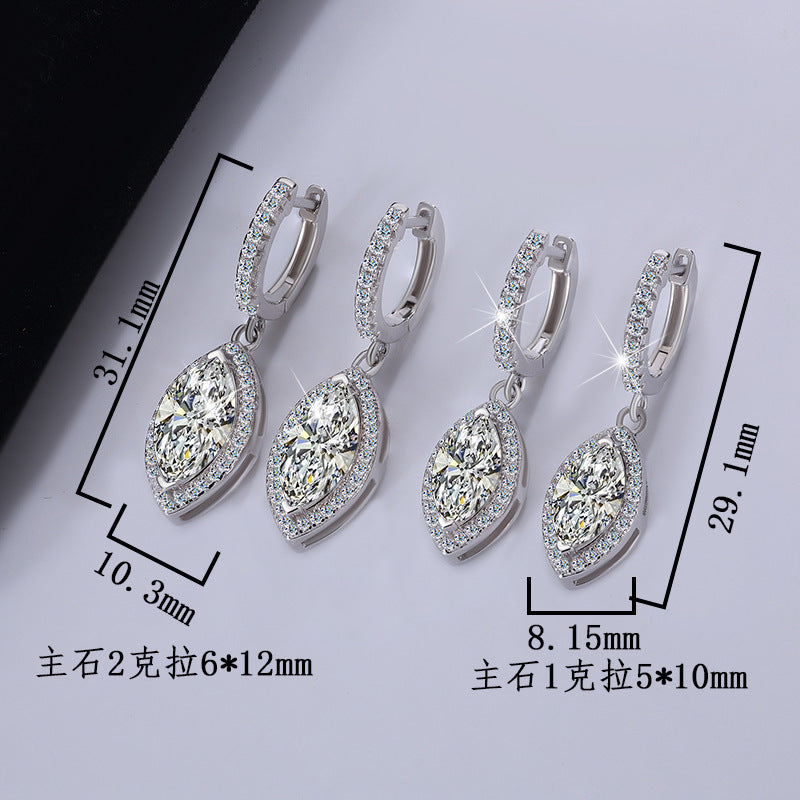 Cross-Border S925Sterling Silver Earrings for Women, Horse Eye Moissanite Ear Clips, Platinum Plated Moissanite Earrings, Direct Supply from Manufacturer, Wholesale