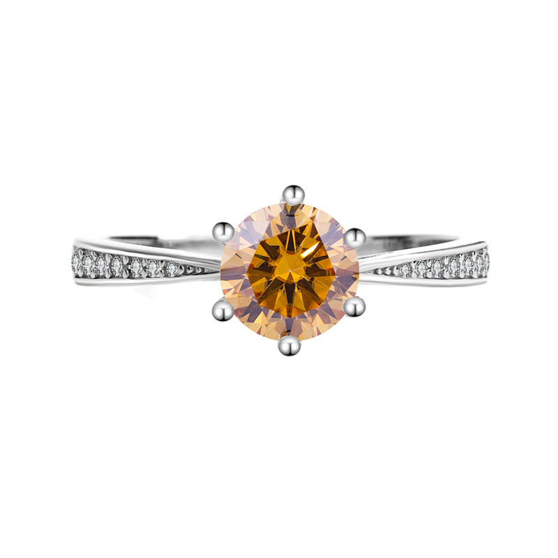 s925Sterling Silver Moissanite Korean Style Six-Prong Ring Women's Ring Six-Prong Classic Crown Proposal Ring Manufacturer Wholesale