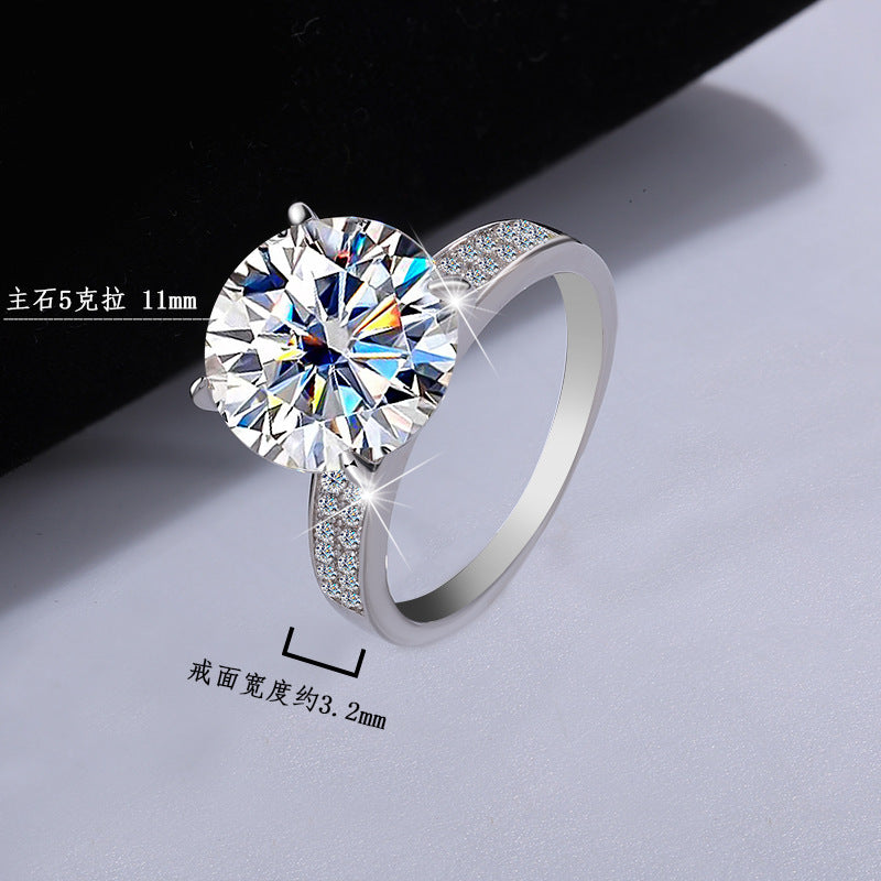 Amazon Hot Sale S925Silver Korean Version Four-Claw Moissanite Women's Ring Double Row with Diamond Pigeon Egg Ring Factory Direct Sale