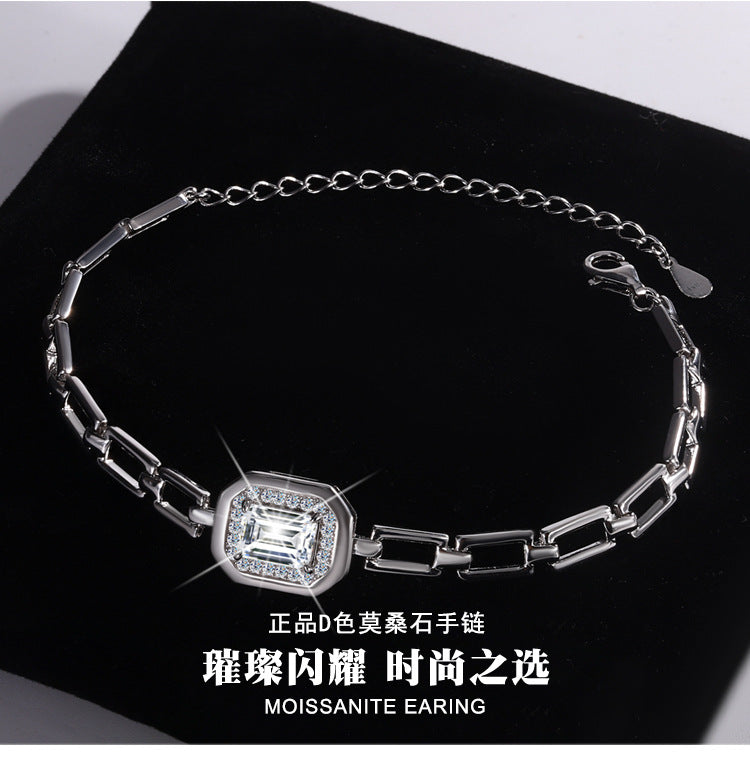 S925Sterling Silver Moissanite Geometric Bracelet 1Carat Irregular Moissanite Bracelet for Women, Light Luxury, Exquisite, Simple, Fashionable