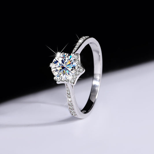 S925Pure Silver Genuine Moissanite Hexagram Diamond Ring for Women Couple Rings Wedding Proposal Birthday Gift for Girlfriend