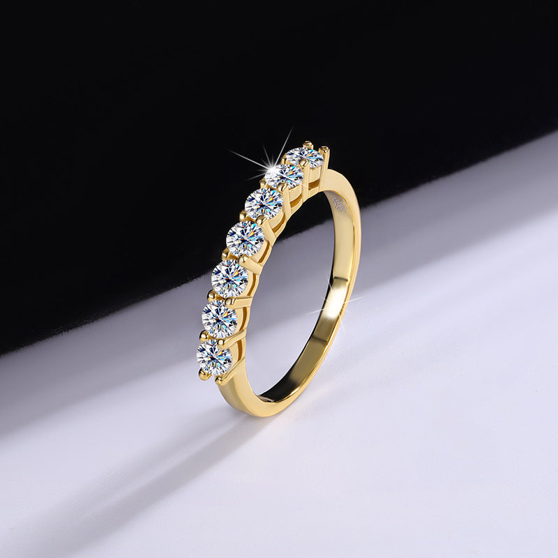 Moissanite Couple Rings Waist Size Moissanite Row Diamond Ring Women's Layered Simple Tail Ring Couple Pure Silver Plated18K Gold