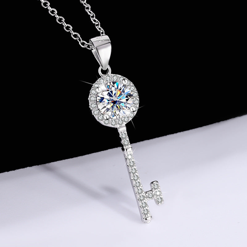 s925Sterling Silver Key Necklace Silver Pendant Moissanite Women's Classic Fashion Collarbone Chain In Stock Wholesale Jewelry
