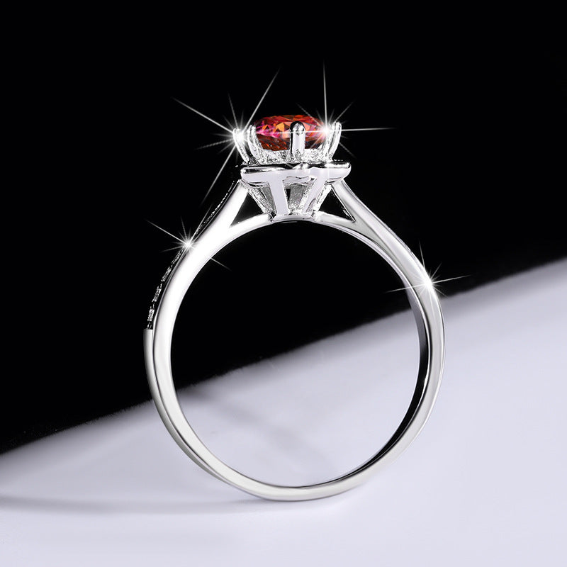 S925Sterling Silver Colorful Moissanite Hexagram Diamond Ring for Women Couple Rings Wedding Proposal Birthday Gift for Girlfriend