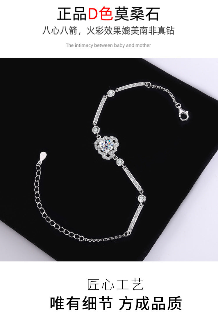 S925Silver Moissanite Rose Bracelet Moissanite Camellia Simple Style TikTok Kuaishou Live Streaming Factory Direct Sale