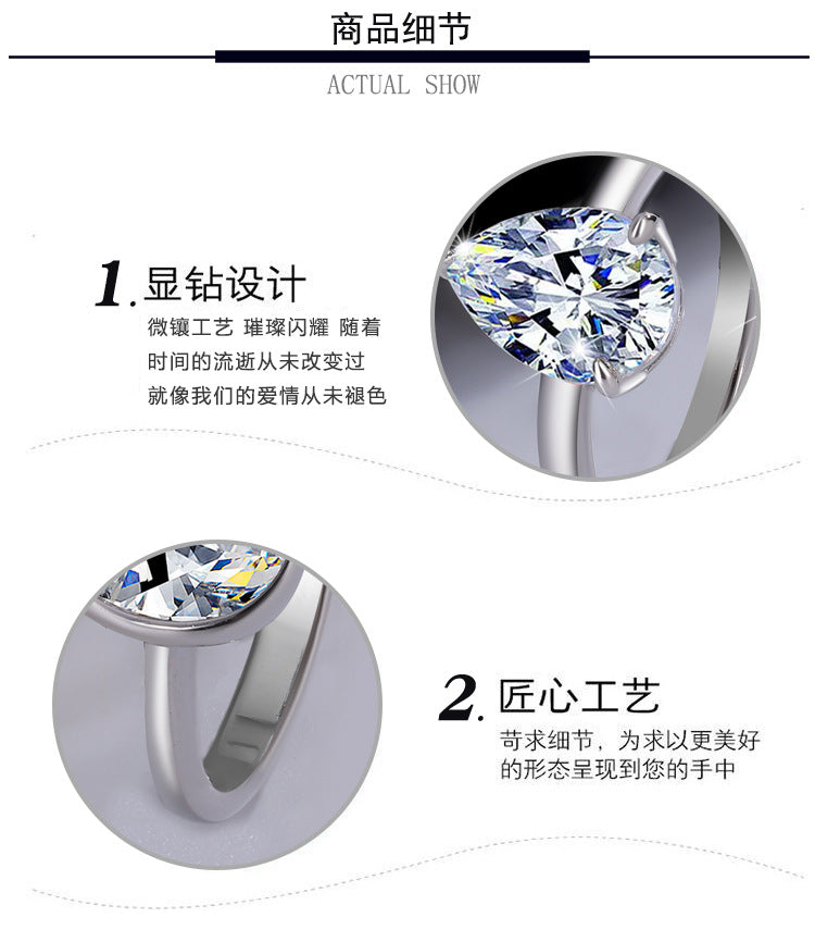 Cross-border hot selling S925Sterling Silver Water Drop Moissanite Ring Simple Classic Pear Shape Moissanite Diamond Women's Ring Factory Wholesale