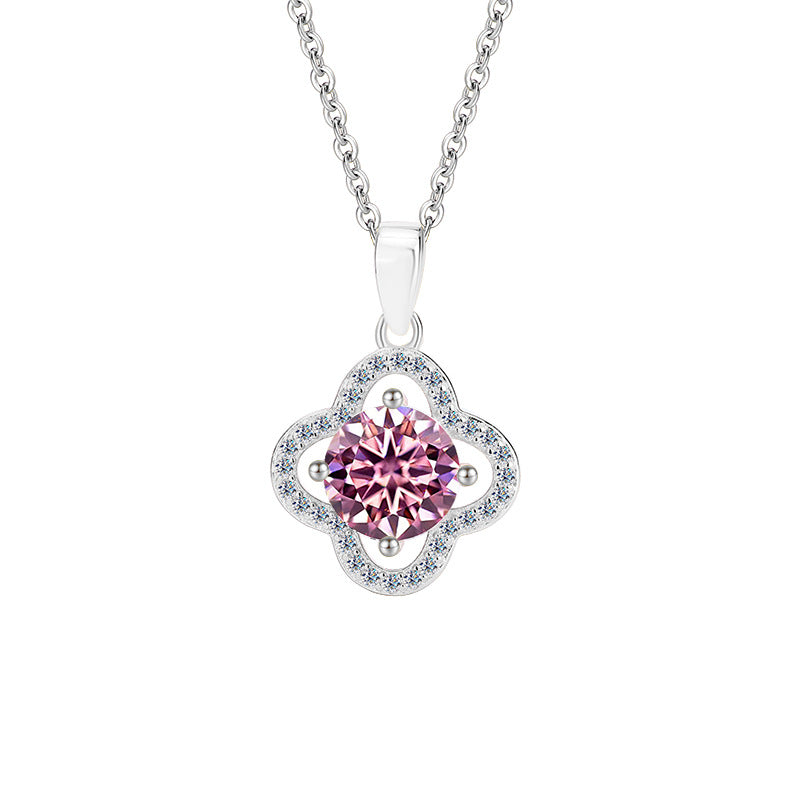 S925Sterling Silver Moissanite Four-Leaf Clover Necklace Flower Pendant Fashion High-End Moissanite Collarbone Chain Factory Wholesale